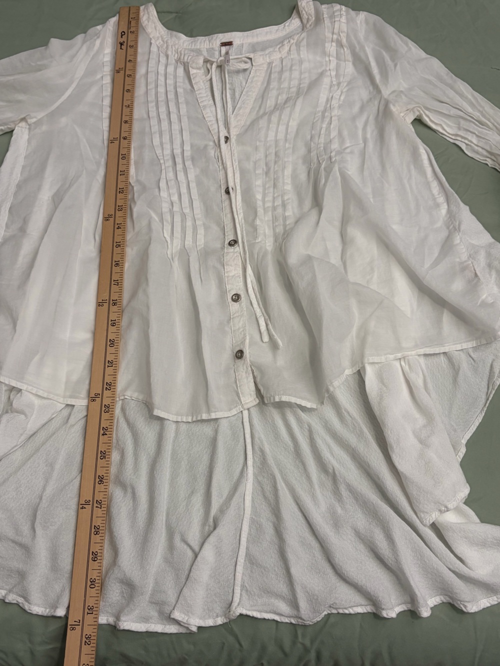 Free People White Pintuck Tie-Front Cotton Peasant Tunic Medium - Picture 7 of 10